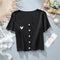 Butterfly Embroidery High Waist Tops Short Sleeve Summer Slim Look Sweater Matching Cardigan Thin Women Outerwear