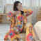 Pyjamas Summer Women Cotton Thin Pajamas Sleeve Length Pants Strap Three-Piece Loungewear Sleepwear