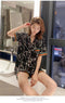 IMG 109 of Streaming Silk Pajamas Women Summer ins Korean Short Sleeve Shorts Thin Loose Outdoor Loungewear Sets Sleepwear