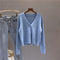 IMG 116 of All-Matching Short Matching Loose Popular Long Sleeved V-Neck Sweater Cardigan Tops Women Outerwear