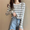 IMG 102 of Elegant Tops Long Sleeved Korean Women All-Matching Striped Knitted Undershirt T-Shirt Short Outerwear