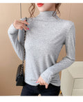 IMG 151 of Black Round-Neck Half-Height Collar Undershirt Women Slim Look Solid Colored Under Long Sleeved Tops Outerwear