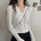 IMG 120 of Women All-Matching inShort V-Neck Cardigan Long Sleeved Sweater Tops Outerwear