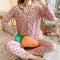 Streaming Popular Casual Pajamas Women Cardigan Sleeve Length Pants Europe Loungewear Sets Sleepwear