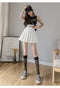 IMG 112 of Elastic Waist Pleated Women White Skirt High A-Line Slim Look Korean Chequered Shorts