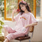 Pajamas Women Summer Short Sleeve Cropped Pants Sets INS Women Cartoon Popular Trendy Loungewear Sleepwear