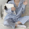 Popular Peach Pajamas Teens Cardigan Korean Chequered Long Sleeved Loungewear Sets Sleepwear