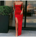 Img 7 - Hip Flattering Sexy Strap Elegant Splitted Solid Colored Dress