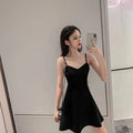 Img 3 - Black Dress Women Outdoor Slim-Look Spaghetti Strap A Line Skirt Hepburn Little Petite