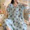 Cotton Pyjamas Women Summer Thin Short Sleeve Pajamas Plus Size Cartoon Printed Synthetic Loungewear Sleepwear