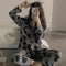 INSKorean Teens Long Sleeved Chequered Loungewear Two-Piece Sets Cotton Adorable Casual Pajamas Outdoor Sleepwear