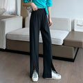 Img 2 - Suits Women Pants High Waist Drape Loose Straight Splitted Summer Casual Floor Length Suit Wide Leg Long