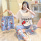 Pajamas Women Summer Short Sleeve Long Pants Three-Piece Plus Size Korean Cartoon Shorts Sweet Look Adorable Loungewear Sleepwear