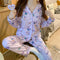 insPajamas Women Korean Sweet Look Adorable Popular Long Sleeved Cardigan Teens Casual Pants Loungewear Sets Sleepwear