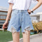 Img 3 - Summer High Waist Loose A-Line Pants Slim Look Wide Leg Burr Black Shorts Ripped Denim Women