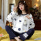 Pajamas Women Long Sleeved Korean Knitted Cotton Sweet Look Adorable Teens Plus Size Loungewear Outdoor Sleepwear