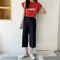 IMG 111 of Chiffon Casual Pants Three Quarter Wide Leg Women Elastic Black Slim Look All-Matching Korean Pants