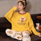 Women Cotton Pajamas Round-Neck Long Sleeved Smooth Trendy Home Loungewear Korean Sleepwear