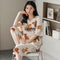 Img 4 - Cotton Pajamas Women Summer Short Sleeve Cropped Pants Two-Piece Sets Outdoor V-Neck Plus Size Loungewear