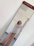 Silk Women Korean Floor Length Slim-Look Loose Drape High Waist Casual Wide Leg Pants