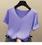 IMG 125 of Silk Sweater Loose V-Neck Undershirt Black T-Shirt Short Sleeve Women Solid Colored ins Thin T-Shirt