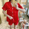 Img 1 - Korean ins Summer Thin Solid Colored Lapel Cardigan Women Pajamas Shorts Sets Outdoor