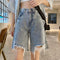 Img 6 - Personality BF Ripped Denim Shorts Women Summer Loose Korean Student High Waist Slim Look Bermuda Shorts