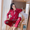 ins Long Sleeved Cardigan Replica Women Pajamas Lapel Silk Loungewear Sets Sleepwear