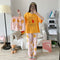 Pajamas Women Summer Three-Piece Short Sleeve Sets Loose Plus Size Cartoon Minimalist Casual Cooling Loungewear Sleepwear