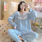 Img 2 - Long Sleeved Pajamas Women Cotton Round-Neck Lace Loungewear Sets Loose Plus Size Adorable