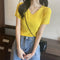 Summer Korean White V-Neck Short Sleeve T-Shirt Women Slim Look Matching Silk Sweater Tops T-Shirt