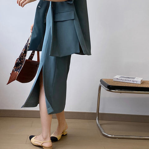 IMG 119 of Sets Korean Short Sleeve Blazer Tops Splitted Skirt Outerwear
