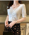 IMG 117 of Silk T-Shirt Short Sleeve Women Summer ins V-Neck High Waist French Slim Look Knitted Tops Outerwear