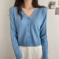 IMG 112 of Women All-Matching inShort V-Neck Cardigan Long Sleeved Sweater Tops Outerwear