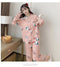 IMG 184 of Popular Streaming Pajamas Women Lapel Cotton Long Sleeved Trendy Western Cardigan Loungewear Sets Sleepwear