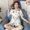 Summer INS Short Replica Women Pajamas Outdoor Silk Pants Sets Sweet Look Cardigan Loungewear Sleepwear