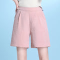 Img 1 - Shorts Women Summer Loose Plus Size Mom Ice Silk Cotton Blend Wide Leg Casual White Bermuda