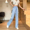 IMG 108 of Chequered Printed Wide Leg Pants Women Summer Plus Size High Waist Straight Loose Drape Floor Length Long Pants