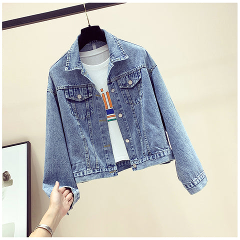 IMG 107 of Korean All-Matching Bling Embroidery Denim Women Loose bf Tops Short Jacket Outerwear