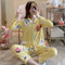 IMG 130 of Streaming Popular Casual Pajamas Women Cardigan Sleeve Length Pants Europe Loungewear Sets Sleepwear