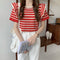 IMG 111 of Summer Korean Color-Matching Striped Short Sleeve Round-Neck Sweater Tops Women Outerwear