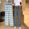 Img 1 - Chequered Printed Wide Leg Pants Women Summer Plus Size High Waist Straight Loose Drape Floor Length Long