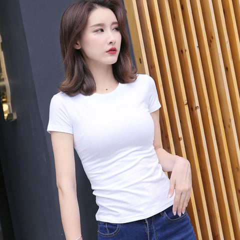 Img 3 - Solid Colored Short Sleeve Women Home Black T-Shirt Trendy Minimalist Fitting Tops Slim Look Korean