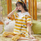 Summer Women Short Sleeve Cropped Pants Pajamas Sets Knitted Cotton Thin Loungewear Sleepwear