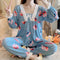 ins Women Pajamas Sleeve Length Pants Adorable Korean Cartoon Printed Casual Loungewear Sleepwear