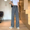 IMG 119 of Chequered Printed Wide Leg Pants Women Summer Plus Size High Waist Straight Loose Drape Floor Length Long Pants