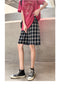IMG 117 of Black White Chequered Shorts Women Summer Loose Student Straight Mid-Length Wide Leg Slim Look Casual Pants Hong Kong Hot Shorts