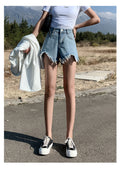 IMG 112 of All-Matching Blue Denim Shorts Women Summer Korean Tall Look Slim Look Loose Pants A-Line Student Hot Trendy Shorts