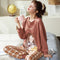 Women Cotton Pajamas Round-Neck Long Sleeved Smooth Trendy Home Loungewear Korean Sleepwear