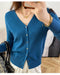 IMG 134 of Undershirt V-Neck Cardigan Short Matching Sweater Women Loose Long Sleeved Knitted Thin Outerwear
